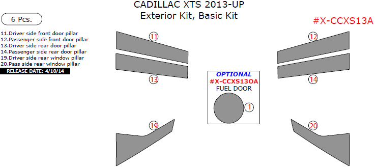 Cadillac XTS 2013, 2014, 2015, 2017, Basic Exterior Kit, 6 Pcs. dash trim kits options