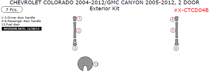 Chevrolet Colorado 2004, 2005, 2006, 2007, 2008, 2009, 2010, 2011, 2012, GMC Canyon 2005-2012, 2 Door, Exterior Kit, 7 Pcs. dash trim kits options