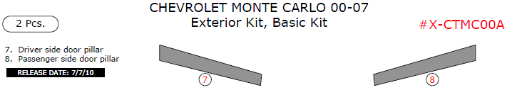 Chevrolet Monte Carlo 2000, 2001, 2002, 2003, 2004, 2005, 2006, 2007, Basic Exterior Kit, 2 Pcs. dash trim kits options
