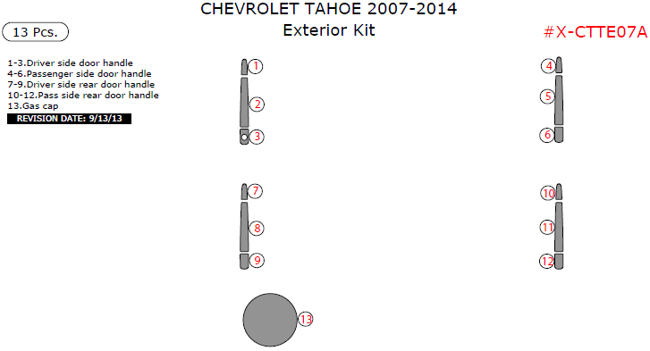 Chevrolet Tahoe 2007, 2008, 2009, 2010, 2011, 2012, 2013, 2014, Exterior Kit, 13 Pcs. dash trim kits options