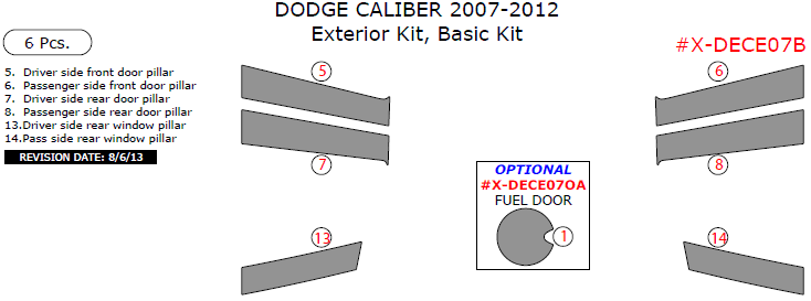 Dodge Caliber 2007-2008, Dodge Caliber 2009, Basic Exterior Kit, 6 Pcs. dash trim kits options