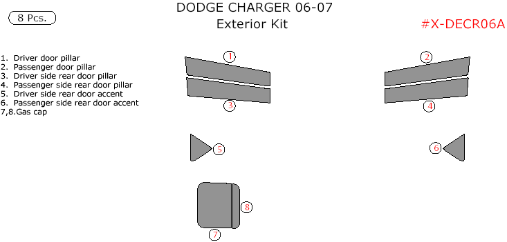 Dodge Charger 2006-2007, Exterior Kit, 8 Pcs. dash trim kits options