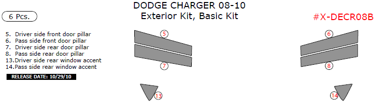 Dodge Charger 2008, 2009, 2010, Basic Exterior Kit, 6 Pcs. dash trim kits options