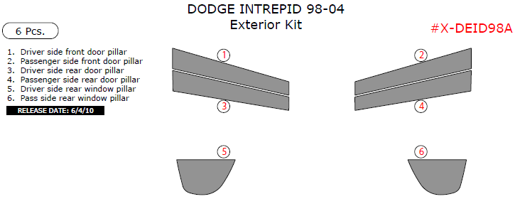 Dodge Intrepid 1998, 1999, 2000, 2001, 2002, 2003, 2004, Exterior Kit, 6 Pcs. dash trim kits options