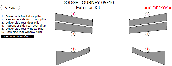 Dodge Journey 2009-2010, Exterior Kit, 6 Pcs. dash trim kits options