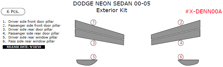 Dodge Neon 2000, 2001, 2002, 2003, 2004, 2005, Exterior Kit (Sedan Only), 6 Pcs. dash trim kits options