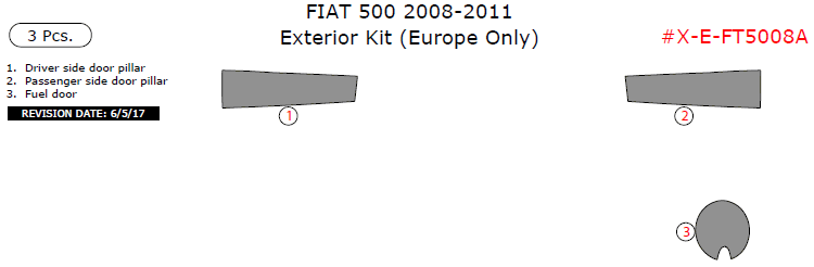 Fiat 500 2008, 2009, 2010, 2011, Exterior Kit (Europe Only), 3 Pcs. dash trim kits options