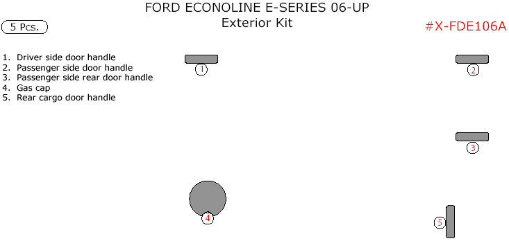 Ford Econoline E-Series 2006, 2007, 2008, 2009, 2010, 2011, 2012, 2013, 2014, 2015, Exterior Kit, 5 Pcs. dash trim kits options