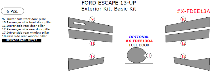 Ford Escape 2013, 2014, 2015, 2016, 2017, 2018, Basic Exterior Kit, 6 Pcs. dash trim kits options