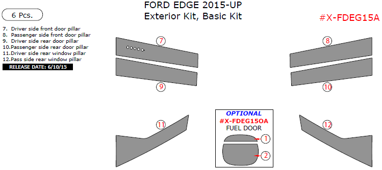 Ford Edge 2015, 2016, 2017, 2018, Basic Exterior Kit, 6 Pcs. dash trim kits options