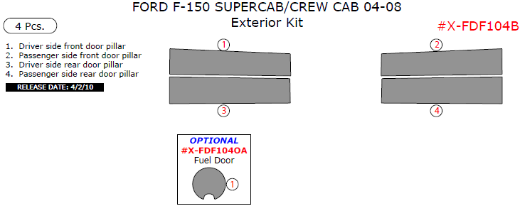 Ford F-150 2004, 2005, 2006, 2007, 2008, Exterior Kit (SuperCab/Crew Cab Only), 4 Pcs. dash trim kits options