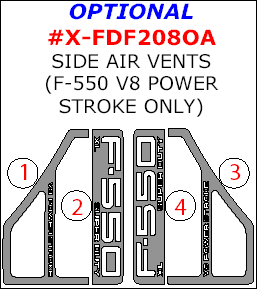 Ford F-250, F-550 2008, 2009, 2010, Exterior Kit, Interior Dash Kit, Optional Side Air Vents (F-550 V8 Power Stroke Only), 4 Pcs. dash trim kits options
