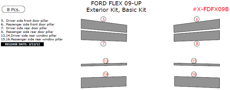 Ford Flex 2009, 2010, 2011, 2012, Basic Exterior Kit, 8 Pcs. dash trim kits options