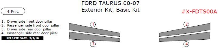 Ford Taurus 2000, 2001, 2002, 2003, 2004, 2005, 2006, 2007, Basic Exterior Kit, 4 Pcs. dash trim kits options