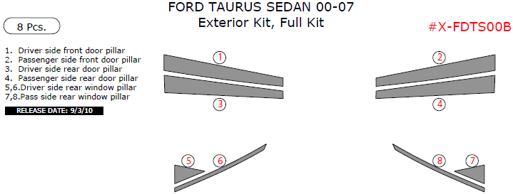 Ford Taurus 2000, 2001, 2002, 2003, 2004, 2005, 2006, 2007, Exterior Kit, Full Kit (Sedan Only), 8 Pcs. dash trim kits options