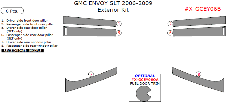 GMC Envoy SLT 2006, 2007, 2008, 2009, Exterior Kit, 6 Pcs. dash trim kits options