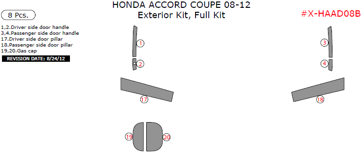Honda Accord 2008, 2009, 2010, 2011, 2012, Coupe, Exterior Kit, Full Interior Kit, 8 Pcs. dash trim kits options