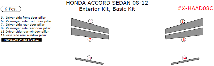 Honda Accord 2008, 2009, 2010, 2011, 2012, Sedan, Basic Exterior Kit, 6 Pcs. dash trim kits options