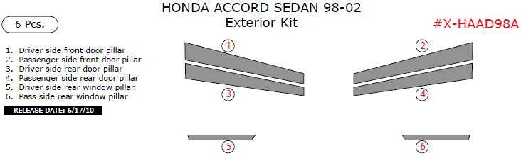Honda Accord 1998, 1999, 2000, 2001, 2002, Exterior Kit (Sedan Only), 6 Pcs. dash trim kits options