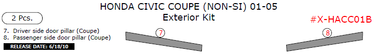 Honda Civic 2001, 2002, 2003, 2004, 2005, Exterior Kit (Coupe Non-SI), 2 Pcs. dash trim kits options