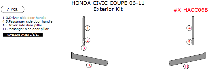 Honda Civic 2006, 2007, 2008, 2009, 2010, 2011, Exterior Kit (Coupe Only), 7 Pcs. dash trim kits options