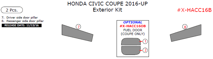 Honda Civic Coupe 2016, 2017, Exterior Kit, 2 Pcs. dash trim kits options