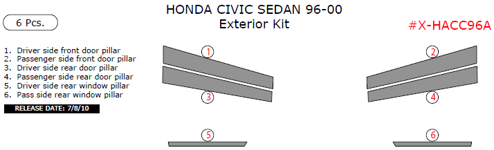 Honda Civic 1996, 1997, 1998, 1999, 2000, Exterior Kit (Sedan Only), 6 Pcs. dash trim kits options