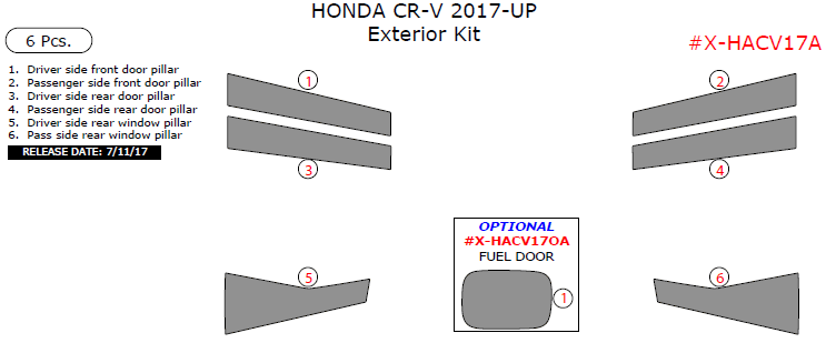Honda CR-V 2017-2025, Exterior Kit, 6 Pcs. dash trim kits options