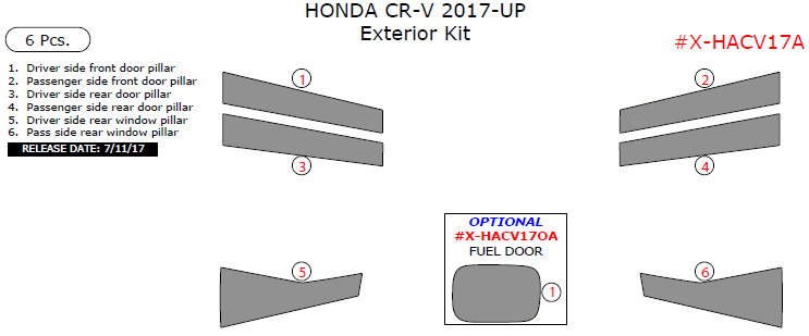 Honda CR-V 2017-2018, Exterior Kit, 6 Pcs. dash trim kits options