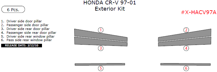 Honda CR-V 1997, 1998, 1999, 2000, 2001, Exterior Kit, 6 Pcs. dash trim kits options