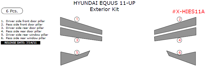 Hyundai Equus 2011, 2012, 2013, 2014, 2015, Exterior Kit, 6 Pcs. dash trim kits options