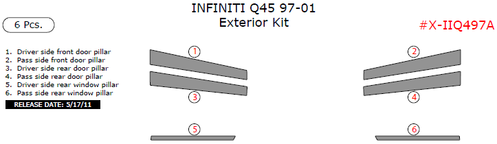 Infiniti Q45 1997, 1998, 1999, 2000, 2001, Exterior Kit, 6 Pcs. dash trim kits options