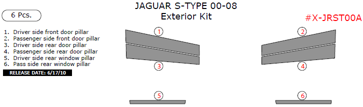 Jaguar S-Type 2000, 2001, 2002, 2003, 2004, 2005, 2006, 2007, 2008, Exterior Kit, 6 Pcs. dash trim kits options