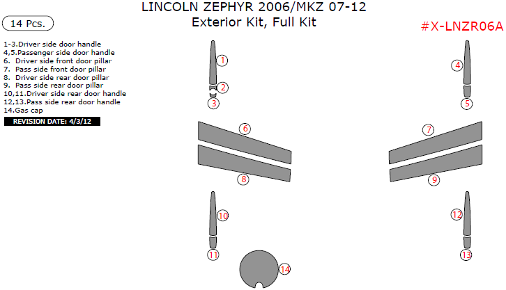 Lincoln MKZ (2007, 2008, 2009, 2010, 2011, 2012) / Zephyr (2006), Exterior Kit, Full Interior Kit, 14 Pcs. dash trim kits options