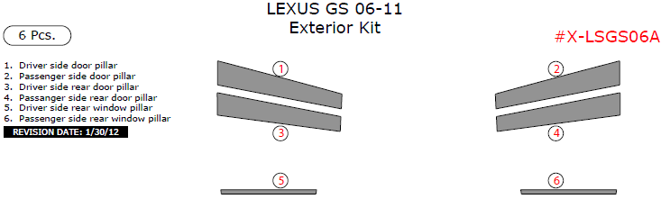Lexus GS 2006, 2007, 2008, 2009, 2010, 2011, Exterior Kit, 6 Pcs. dash trim kits options