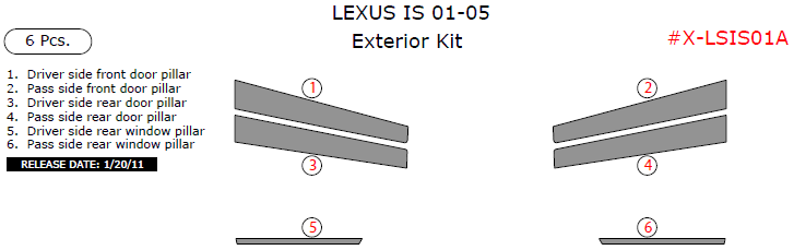 Lexus IS 2001, 2002, 2003, 2004, 2005, Exterior Kit, 6 Pcs. dash trim kits options