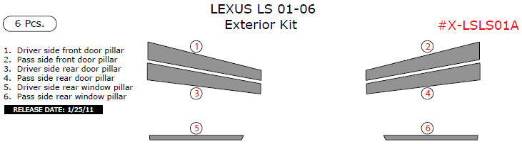 Lexus LS 2001, 2002, 2003, 2004, 2005, 2006, Exterior Kit, 6 Pcs. dash trim kits options