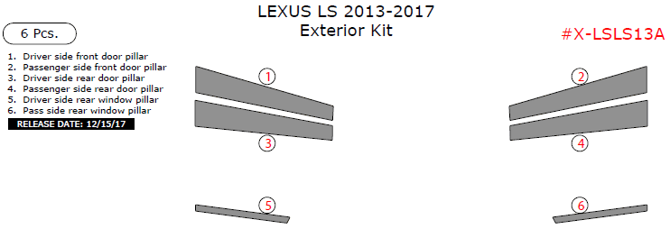 Lexus LS 2013-2017, Exterior Kit, 6 Pcs. dash trim kits options