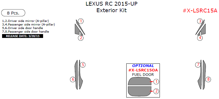 Lexus RC 2015, 2016, 2017, Exterior Kit, 8 Pcs. dash trim kits options