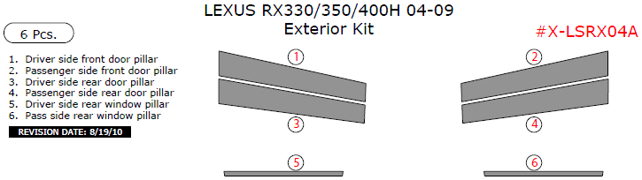 Lexus RX 2004, 2005, 2006, 2007, 2008, 2009, Exterior Kit, 6 Pcs. dash trim kits options