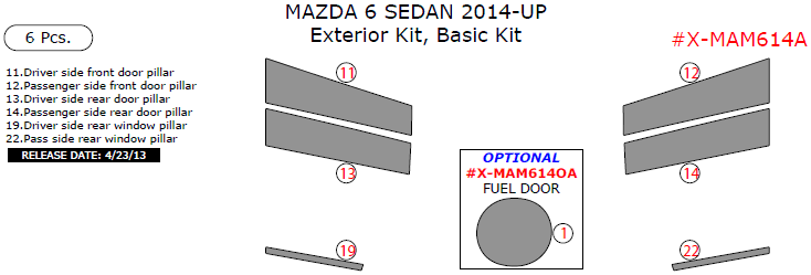 Mazda 6 2014, 2015, 2016, Basic Exterior Kit (Sedan Only), 6 Pcs. dash trim kits options
