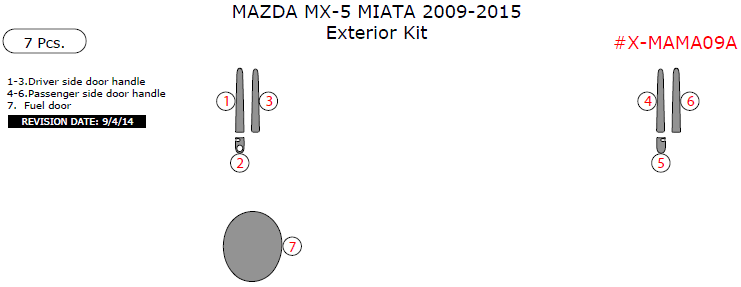 Mazda Miata 2009, 2010, 2011, 2012, 2013, 2014, 2015, Exterior Kit, 7 Pcs. dash trim kits options