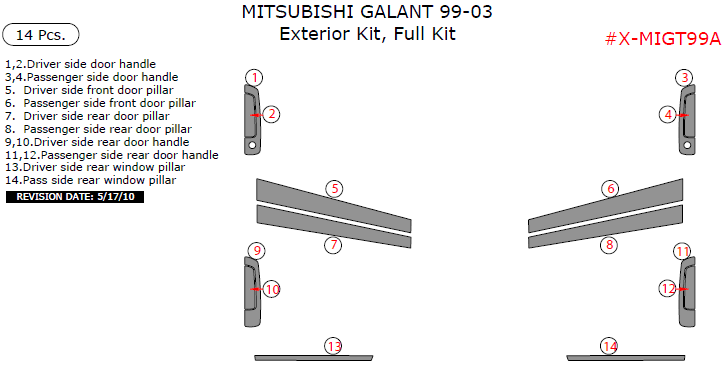 Mitsubishi Galant 1999, 2000, 2001, 2002, 2003, Exterior Kit, Full Interior Kit, 14 Pcs. dash trim kits options