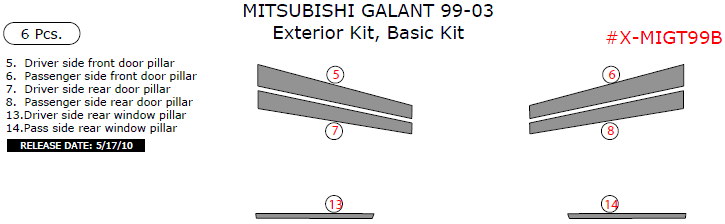 Mitsubishi Galant 1999, 2000, 2001, 2002, 2003, Basic Exterior Kit, 6 Pcs. dash trim kits options