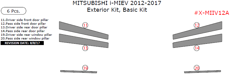 Mitsubishi i-MIEV 2012, 2013, 2014, 2015, 2016, 2017, Basic Exterior Kit, 6 Pcs. dash trim kits options