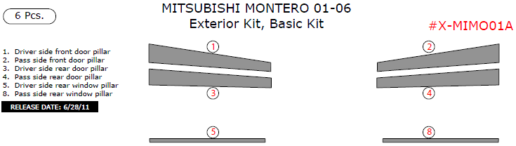 Mitsubishi Montero 2001, 2002, 2003, 2004, 2005, 2006, Basic Exterior Kit, 6 Pcs. dash trim kits options