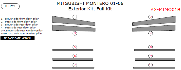 Mitsubishi Montero 2001, 2002, 2003, 2004, 2005, 2006, Exterior Kit, Full Interior Kit, 10 Pcs. dash trim kits options