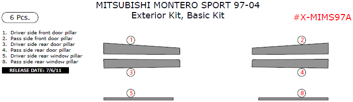 Mitsubishi Montero Sport 1997, 1998, 1999, 2000, 2001, 2002, 2003, 2004, Basic Exterior Kit, 6 Pcs. dash trim kits options