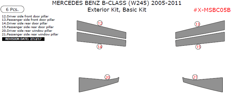 Mercedes Benz B-Class 2005, 2006, 2007, 2008, 2009, 2010, 2011, Basic Exterior Kit, 6 Pcs. dash trim kits options
