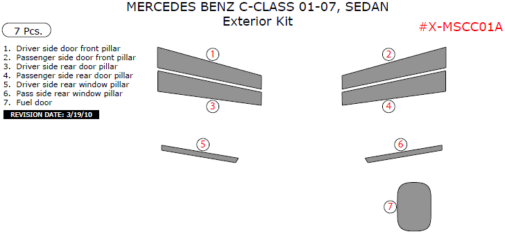 Mercedes C-Class 2001, 2002, 2003, 2004, 2005, 2006, 2007, Sedan, Exterior Kit, 7 Pcs. dash trim kits options